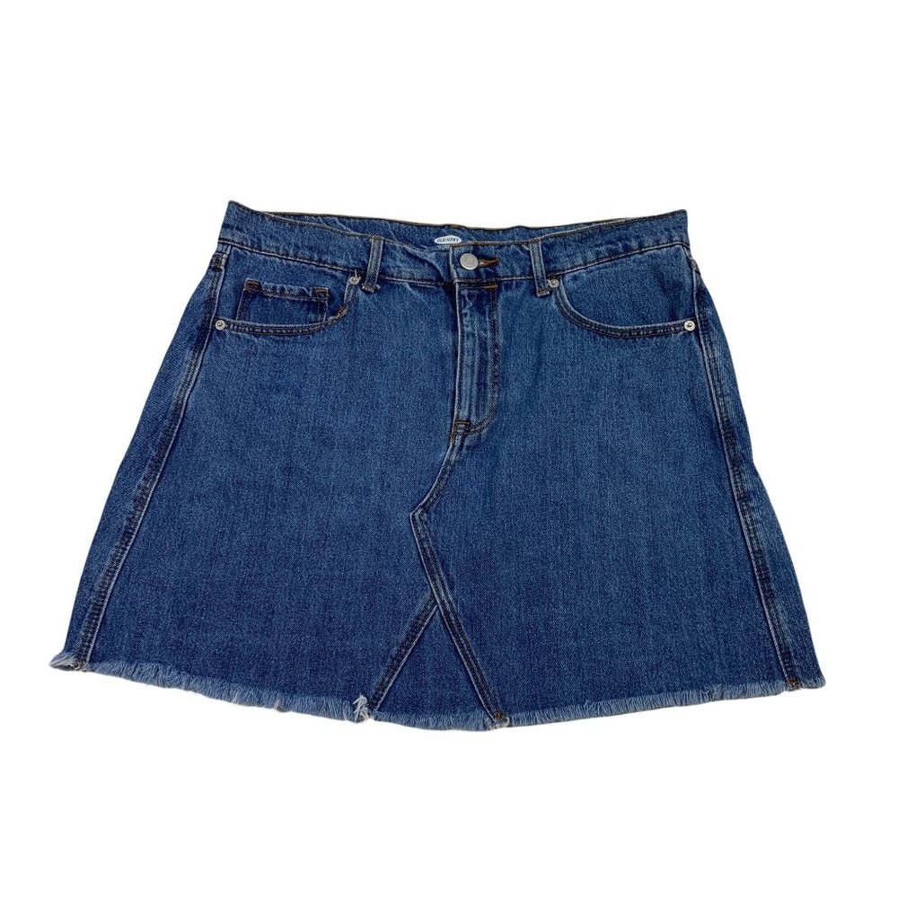 Old Navy 12 Denim Skirt A Line Raw Hem Knee Boho NWOT